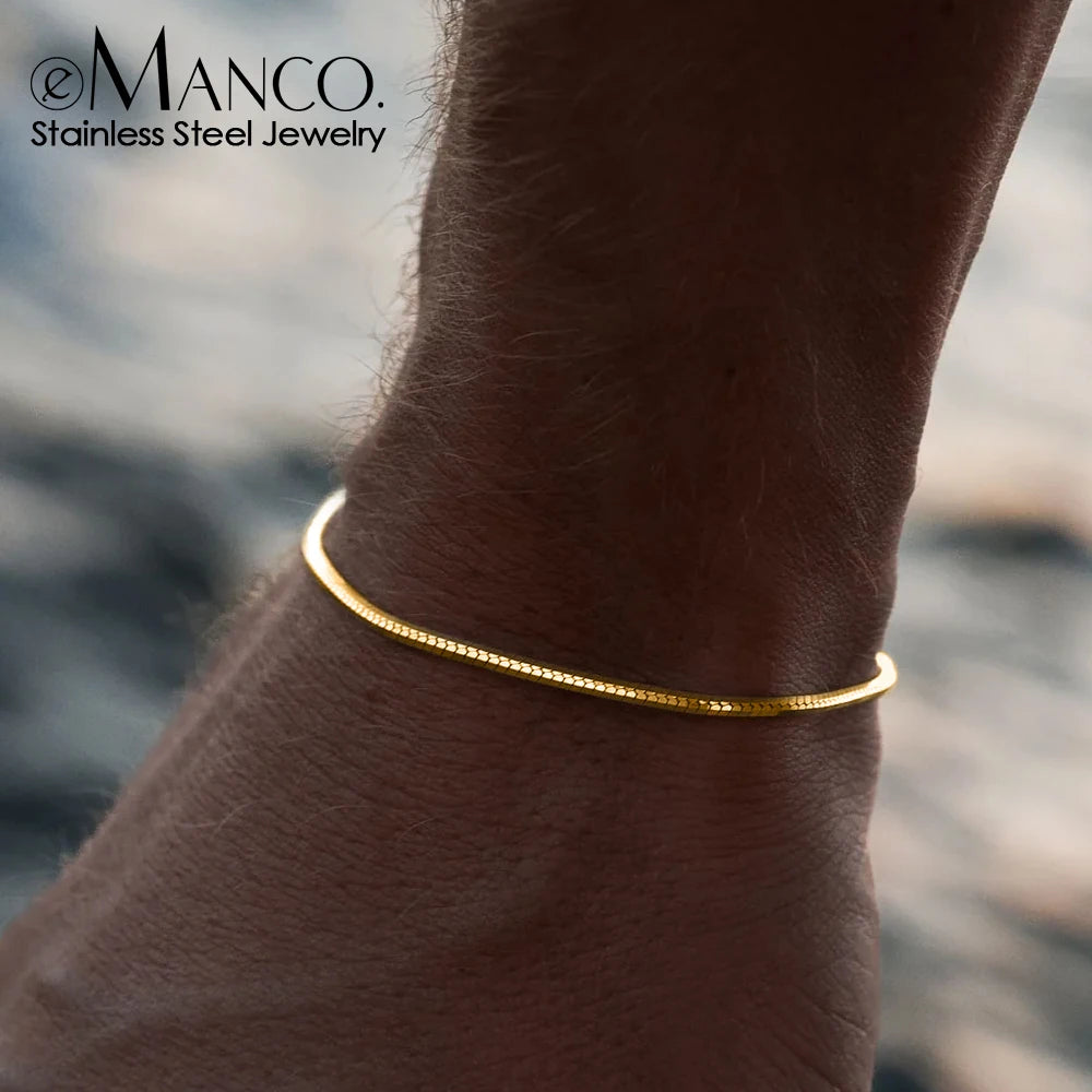 eManco Minimalist Octagonal Chain Silver Bracelet Fashion Men's Jewelry Stainless Steel Accessories Wholesale